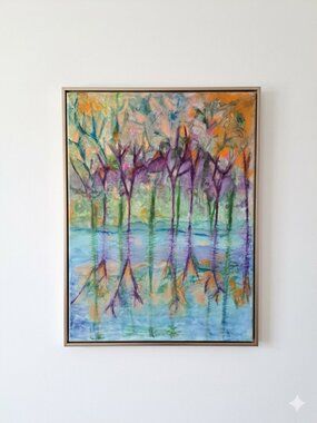 18x24 mixed media acrylic ink pastel on canvas loose, expressive style
